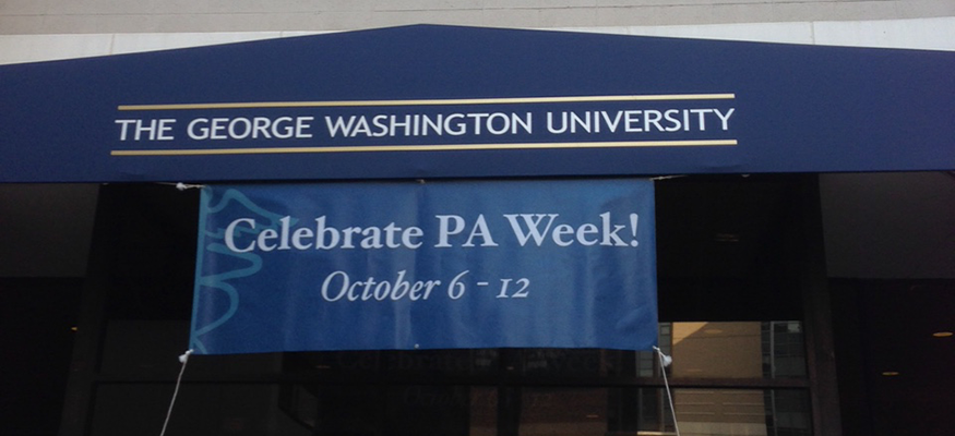 PA Week 2015 Banner hanging in front of Ross Hall