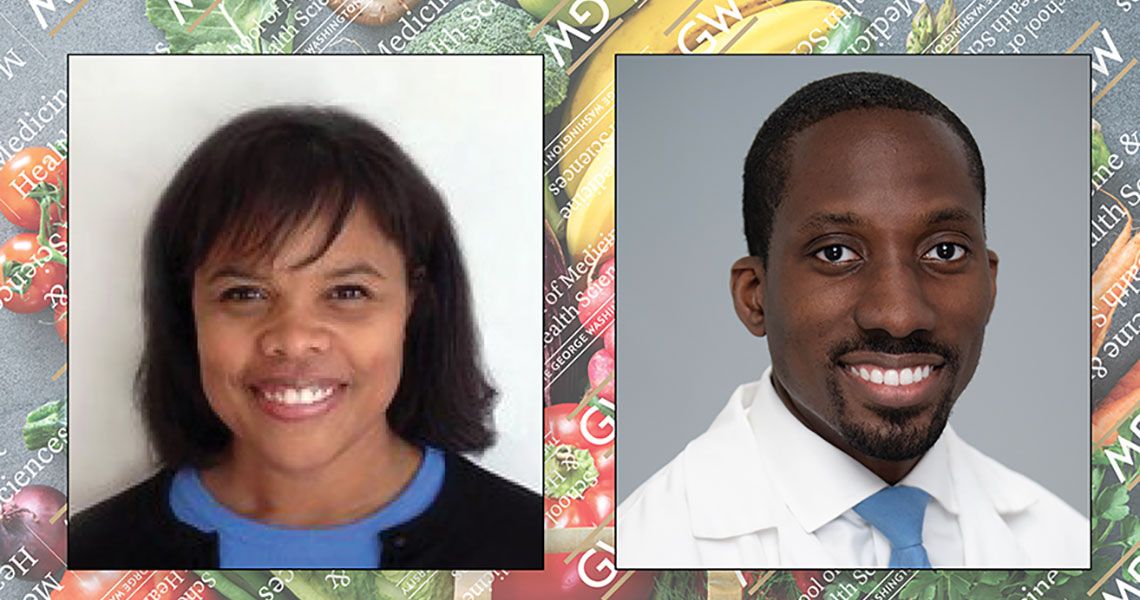 Drs. Nicole Farmer and Kofi Essel stand in separate portraits