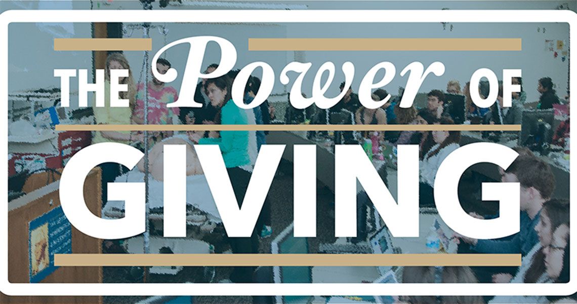 The power of giving | Text overlayed students in a classroom