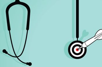 A stethoscope and a bullseye with a dart in its center