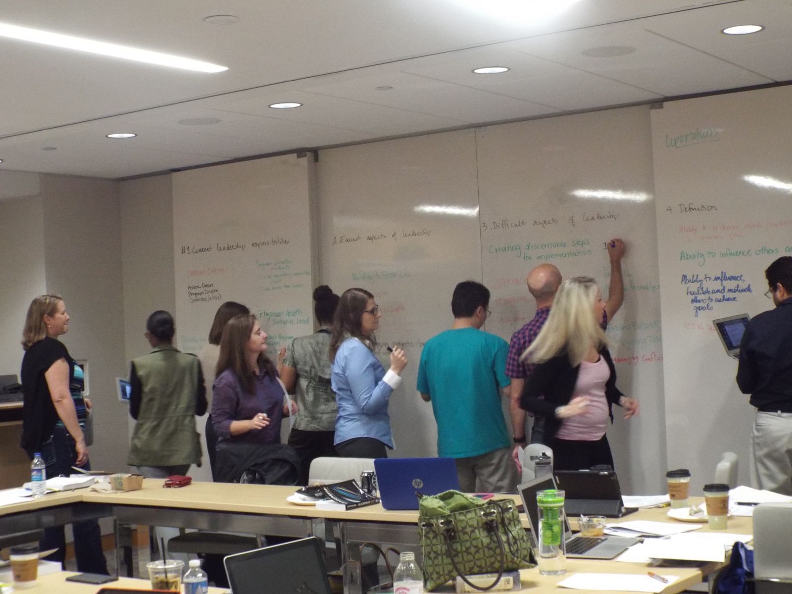 Participants writing on a whiteboard and collaborating