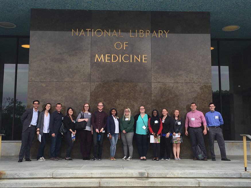Students from the 2017-18 Cohort stand in front of the National Library of Medicine.