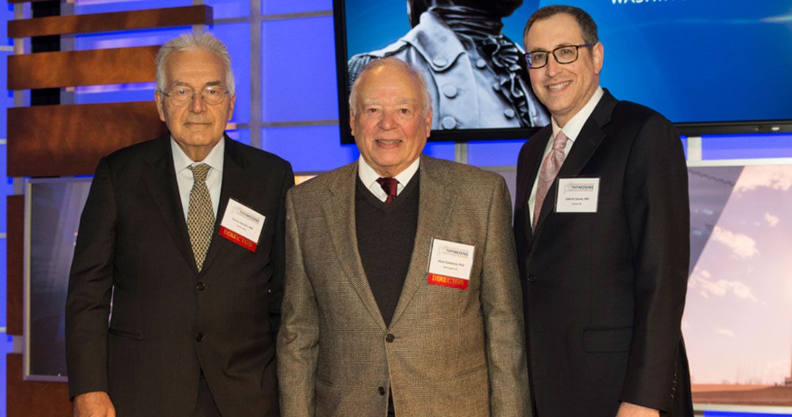 Enrico Garaci, MD; Allan Goldstein, PhD; and Gabriel Sosne, MD, standing together at the Fifth International Symposium on Thymosins in Health and Disease 