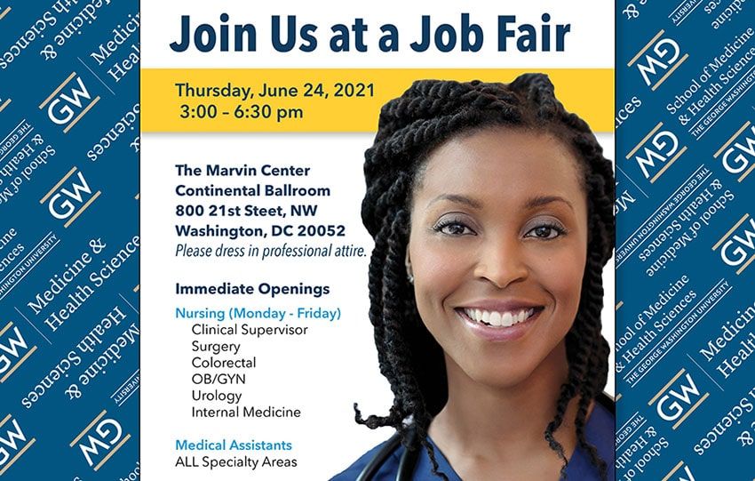 Join Us at a Job Fair, Thursday, June 24, 2021 3:00 - 6:00 p.m. | A medical employee smiles for a portrait