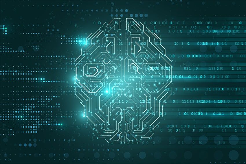 A brain illustrated using binary code imagery and DNA imagery