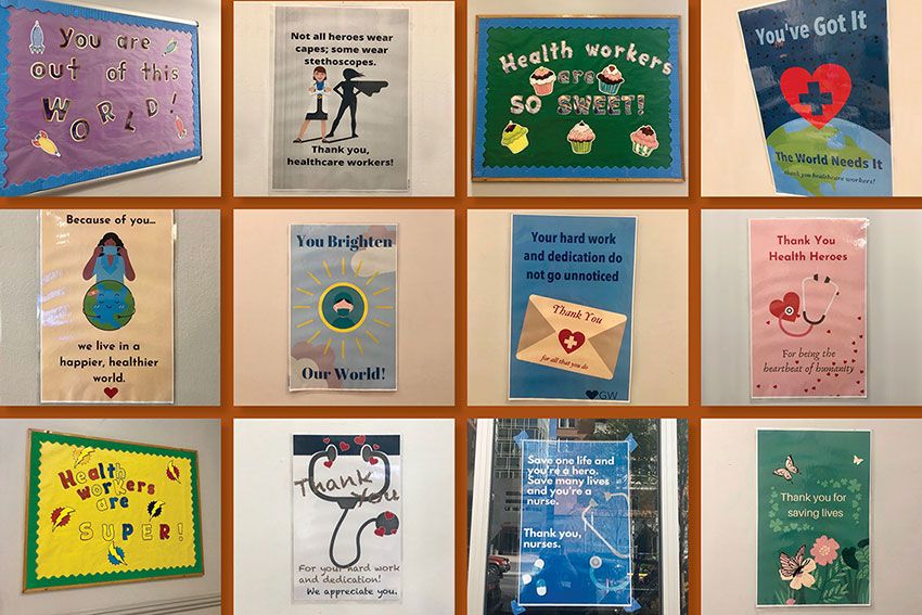 Twelve different posters thanking the efforts of health care workers