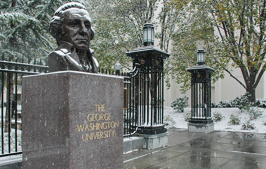 George Washington bust covered in snow