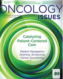 Oncology Issues Catalyzing Patient-Centered Care | Book cover with text and a green spiral image