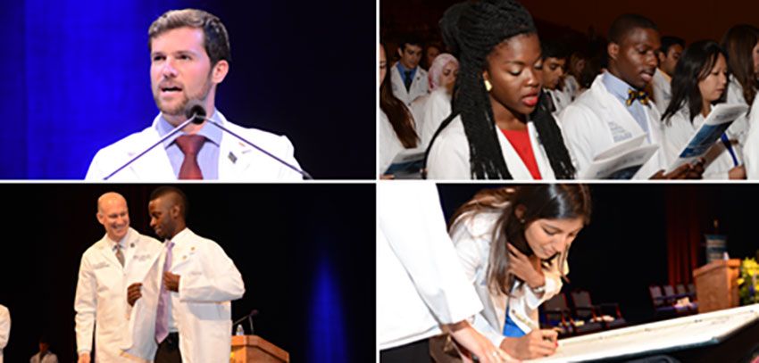 SMHS Faculty speaking | SMHS stuents receiving their white coats