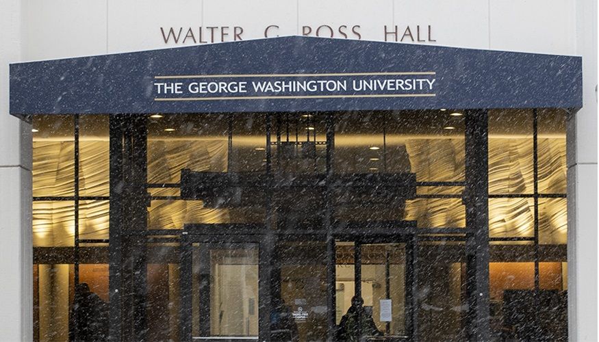 Walter Ross Hall is shown on a snowy day