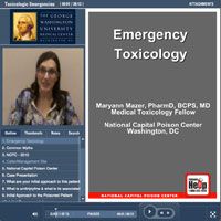 An online course dashboard titled "Emergency Toxicology - Maryann Mazer, PharmD, BCPS, MD Medical Toxicology Fellow - National Capital Poison Center Washington, D.C.