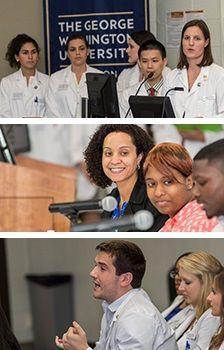 Physicians are shown during the Asthma Summit in a three-photo collage