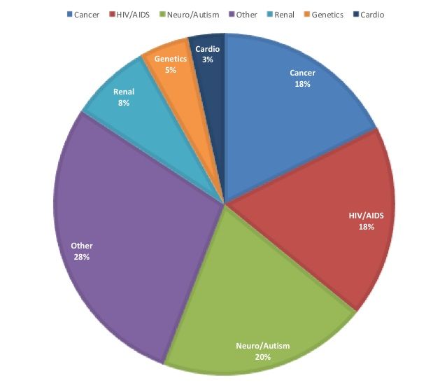 Pie chart of current research by discipline