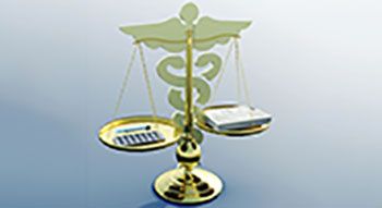 A scale with the twin snake medical symbol