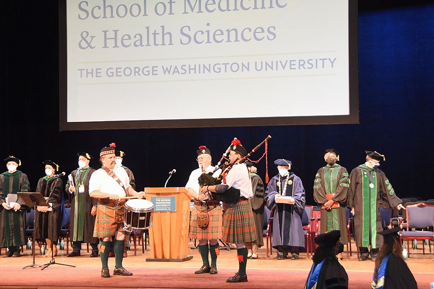 Scottish Bag Pipers and Drummer on stage