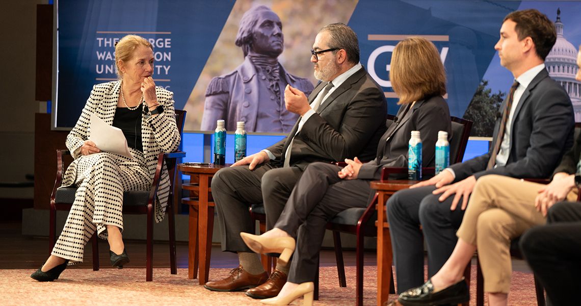 Panelists in Jack Morton auditorium