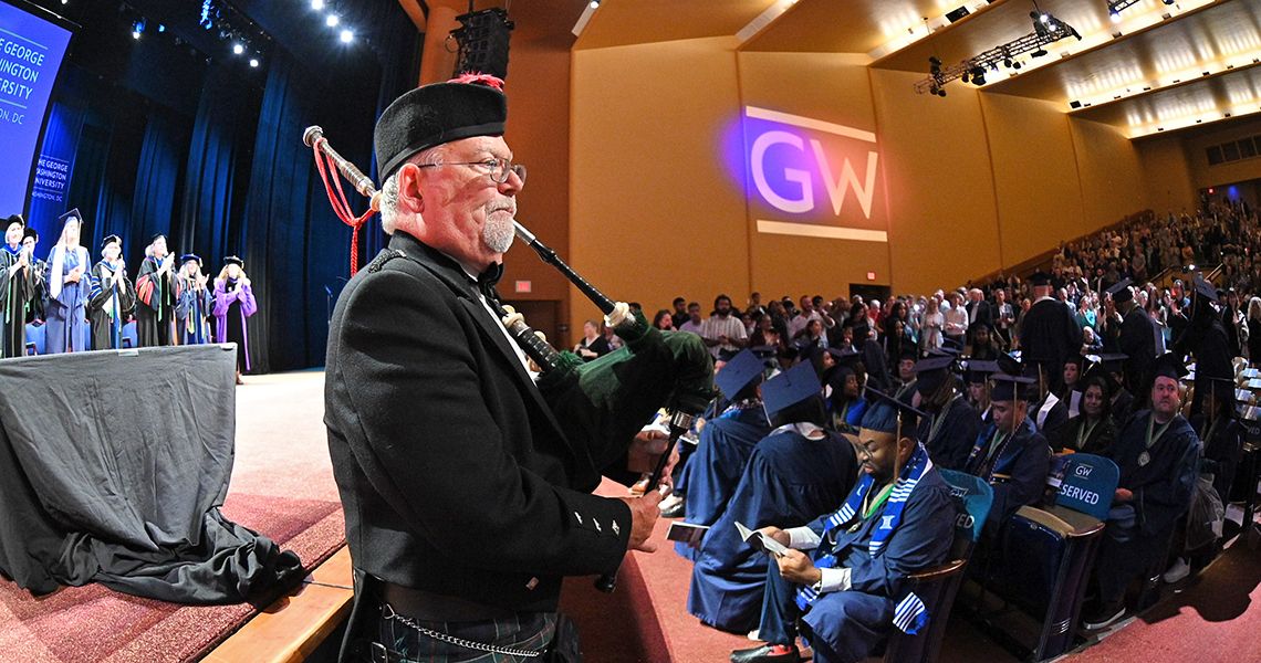 Bag pipper opening the Health Sciences graduation ceremony