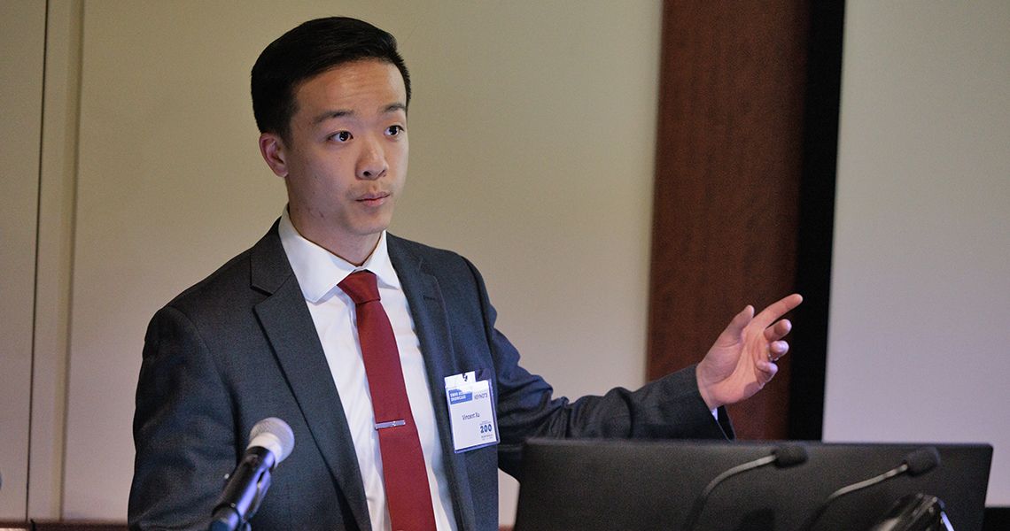 Beaumont award winner Vincent Xu at podium
