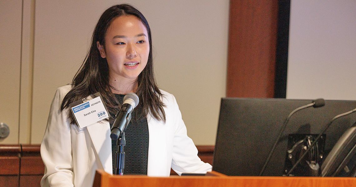 Beaumont Award winner Sarah Cho at podium