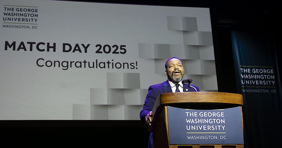 Lorenzo Norris, MD, speaks at GW Match Day 2025