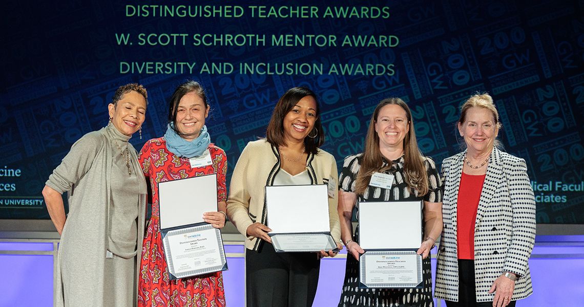 Distinguished Teacher awardees with Deans Haywood and Bass