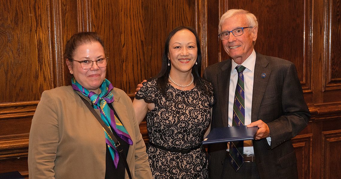 Center, Juliet Lee, MD, RESD ’02, with Lapps (left) and Wasserman (right)