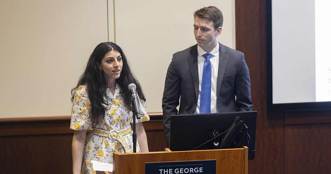 William Beaumont Medical Honors Society Co-Presidents, first-year medical students Priya Mukhi (left) and Francis Ryan