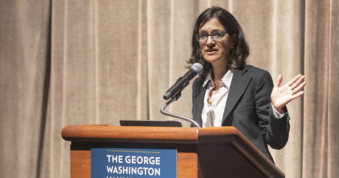 Serena S. Spudich, MD, delivers the keynote address at the 2025 SMHS Research Day