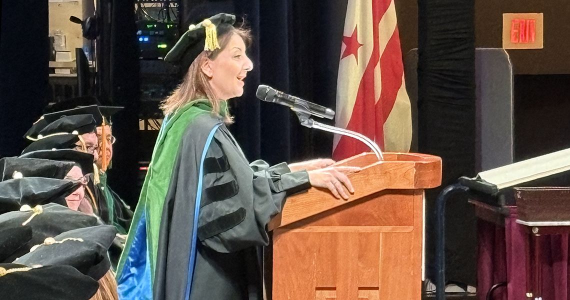 Mandy Cohen at the podium during MD celebration