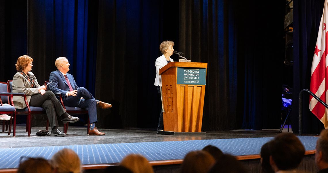 Susan Lelacheur at podium during PA Long White Coat ceremony