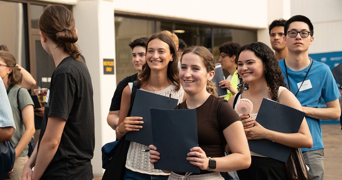 Incoming MD students line up for orientation
