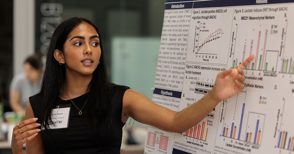 Student presenting research at SPARC Poster Session