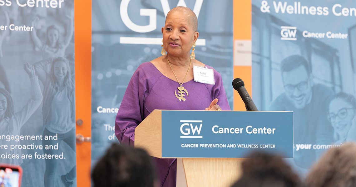Community Action Council member Janice Ferebee, MSW, at the podium