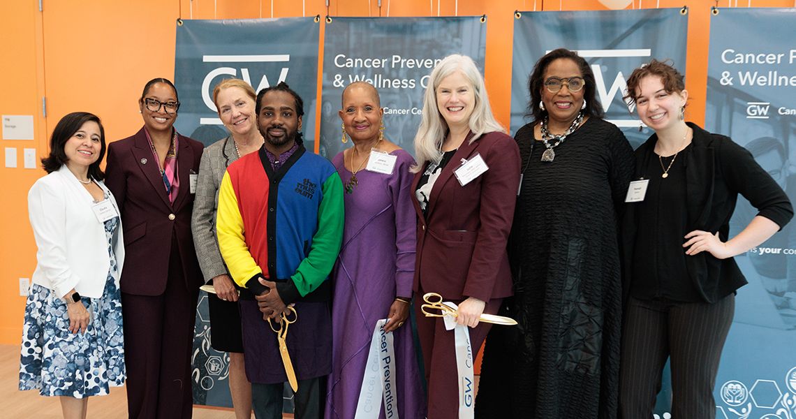 Community members join GW leaders for the Wellness center ribbon cutting