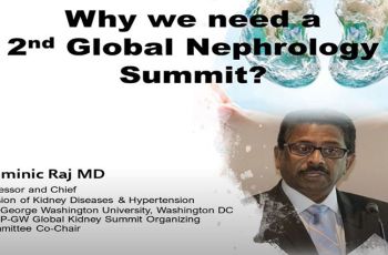 Why we need a 2nd global nephrology summit? | Diagram of kidneys above a portrait of Dr. Dominic Raj