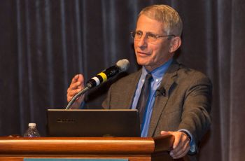 Dr. Anthony Fauci speaking from a podium