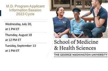 MD students sitting on a bench and smiling | "M.D. Program Applicant Information Session 2023 Cycle"