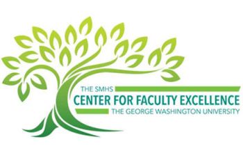 A Green Tree besides text | "The SMHS Center for Faculty Execllence - The George Washington University"