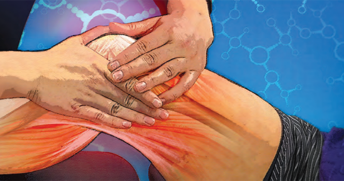 Illustration of someone aiding a person with knee pain
