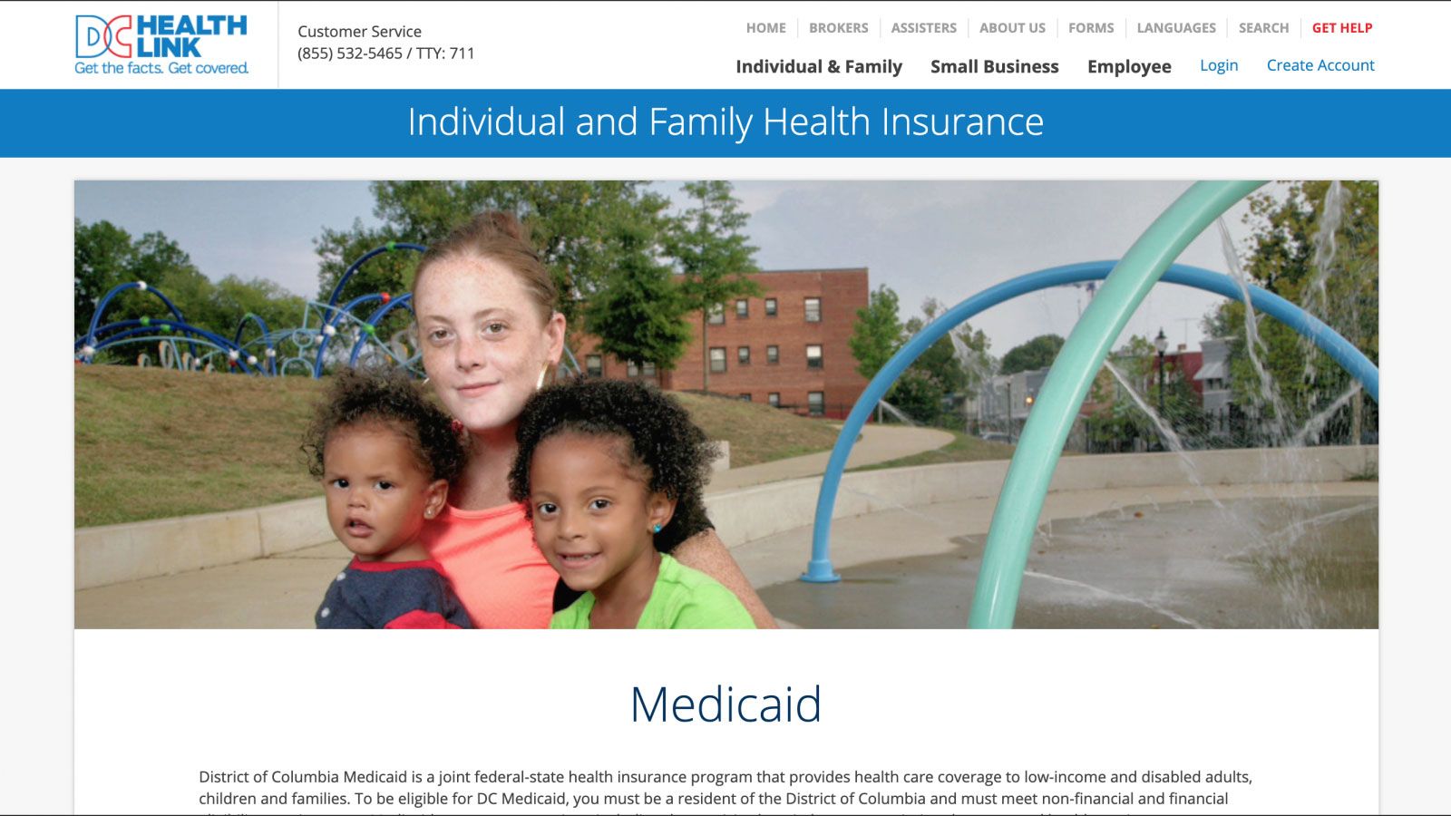 Screenshot of DC Health Link page on Medicaid