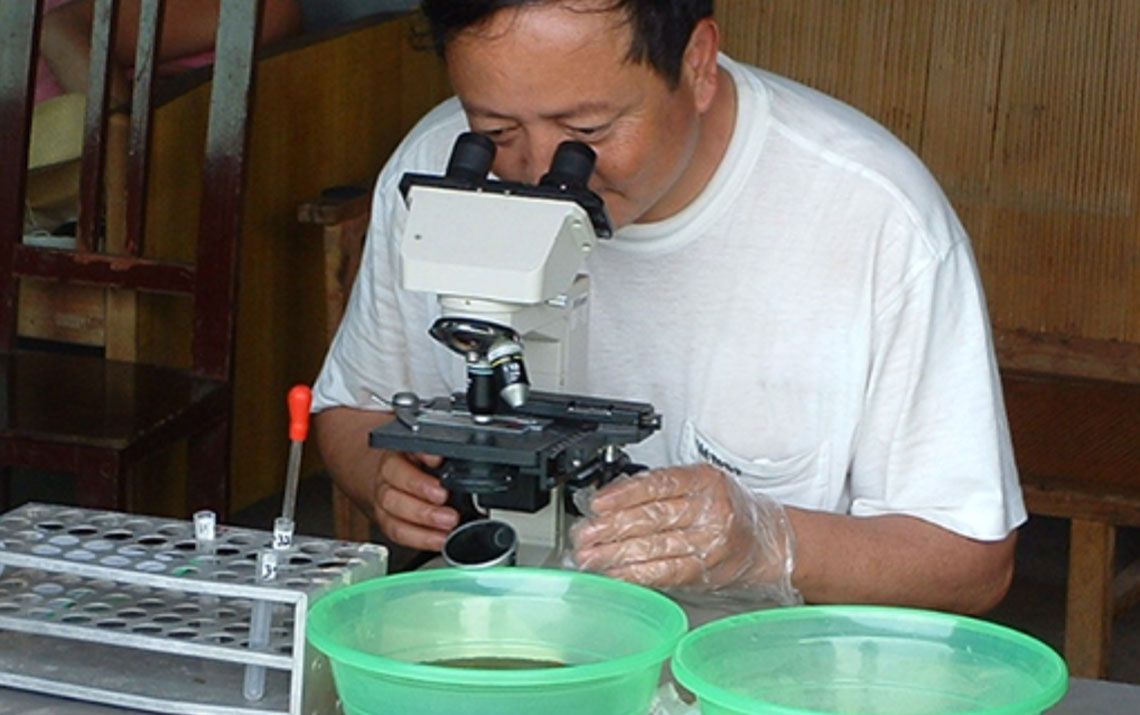 Researcher using lab equipment